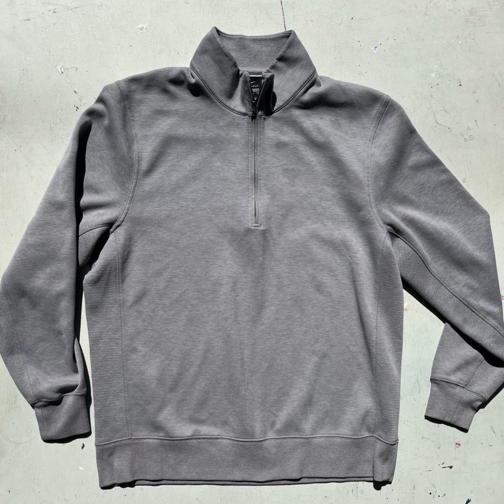 Men's Nike Sweatshirt Gray Pullover Solid L STAINED Zip Active Gym Run Casual